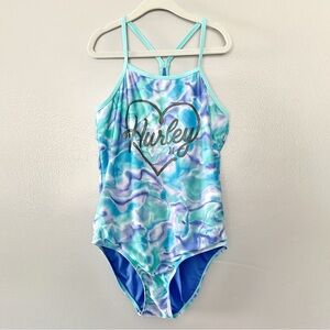 Hurley Aqua One-Piece Swimsuit Sz L 10/12
